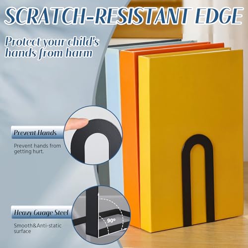 Chunful 12 Pcs Black Modern Metal Book Ends for Shelves Decorative Small Bookends Book Shelf Organizer Minimalist Design Stopper to Hold Books for Home Office (5.5 * 3.75 * 2.25inch) - color: Black, size: 5.5*3.75*2.25inch
