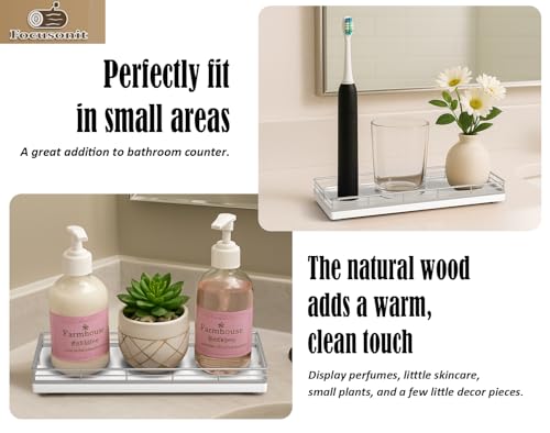 Bathroom Tray for Counter, Oak Wooden 11.2" L Vanity Tray for Jewelry Candle Makeup Perfume, Holder for Coffee Table Decor Bar Silver - color: Silver, size: 11" x 4.3" x 1.5"