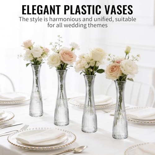 12 PCS Glass Bud Vases in Bulk, 8.5” Tall Clear Ribbed Flower Vases for Centerpieces, Textured Minimalist Small Vases for Flower, Home Office Wedding Table Decorations