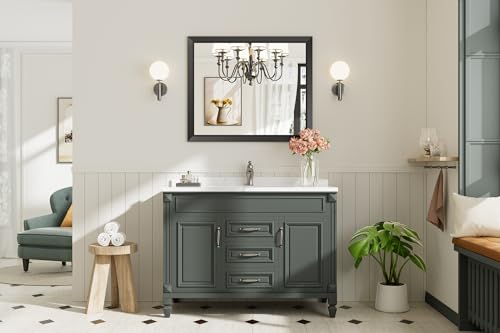 Briivue 36x30 Inch Black Bathroom Mirror for Wall, Thick Metal Framed Rectangle Mirrors for Over Sink, Bedroom, Living Room, Entryway, Anti-Rust, HD Tempered Glass - color: Black, size: 36"L x 30"W