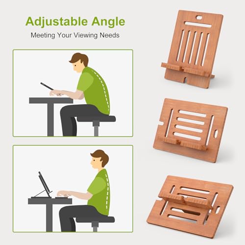 Pezin & Hulin Bamboo Tablet Stand Adjustable, Desktop Cell Phone Stand Holder Dock Compatible with Pad Air/Pro/Mini, E-Reader, Smartphone (Support to 4.7-13" Devices)-Brown - color: Large (Brown)