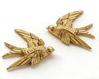 AMOIENSIS Bird Wall Sculpture Art, (Set of 2) 4¾ inch Resin Gold Bird 3D Sculpted Floating Hanging Wall Sculpture Decoration - color: Gold