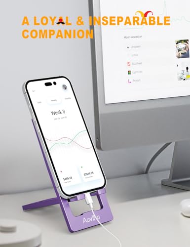 Aoviho Phone Stand for Desk, Ultra-Thin Foldable Aluminum Phone Holder, Portable Travel & Office Cell Phone Stand Compatible with iPhone 17 16 15 14 13 12 Pro Max, Fits 3.7"-7" Devices, Purpel - color: Purple