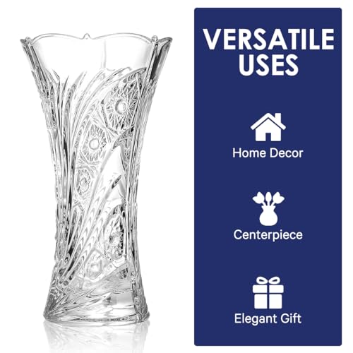 CS Crystal Vase 12-inch high, Sunflower Design, for Flowers & Decor. Lovely Nice Shiny Piece. Perfect as a Gift, Suitable for All Occasions. - style: Sunflower Design