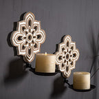 Openwork Carving Candle Sconces Set of 2 - Farmhouse Rustic Wall Decor, Wooden Sunflower Candle Holder, Decorative Hanging Art for Living Room, Bedroom, Porch, Entrance