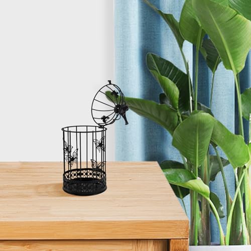PRETYZOOM Vintage Wrought Iron Birdcage Candlestick Holder 8.7In Retro Tealight Candle Lantern for Home Decor Wedding Centerpiece - color: Black
