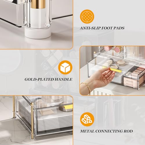 INVSSENE Stackable Makeup Organizer Countertop, Storage Perfume Skincare Cosmetic Lipstick Face Mask Makeup Brush Palettes, Ideal for Vanity Bathroom Counter - color: 3515 Clear