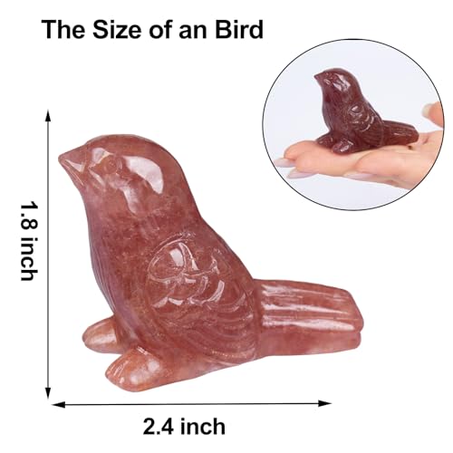Strawberry Quartz Crystal Bird Carving Hand Carved Gemstone Bird Figurine 2.4 Inch Polished Animal Sculpture Healing Stone Home Office Desk Decoration Gift Collection - color: Strawberry Quartz Brid