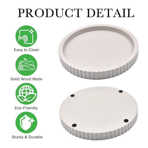 Modern Decorative Tray for Coffee Table, 11" Wooden Gray Beige Round Small Decor Tray for Candle, Perfume, Vanity, Kitchen Island Counter & Table Centerpiece - color: Gray Beige
