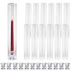 12-Pack Glass Hurricane Candle Holders - 13.78" Tall Clear Open-Ended Cylinders for Pillar Candles - Includes 2.36" Taper Candlestick Holders - Wedding, Event & Home Decor Centerpieces