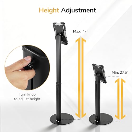Mount-It! Anti-Theft Universal Tablet Floor Stand Kiosk, Locking Enclosure for iPad, Galaxy Tab & Surface Pro 9.7"–13.1", Height Adjustable 27.5"–47", Commercial Kiosk Stand, Black - color: Black