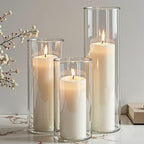 24-Pack White Pillar Candles with Glass Cylinder Vases - 12 Vases + 12 Candles, Elegant Tall Candle Holders for Weddings, Events, and Home Décor Centerpieces
