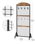 CHOEZON Grid Wall Panel 5.7’ x 2’ FT Grid Display Rack, Movable Gridwall Display Stand with Wheels,Floorstanding Wire Grid Rack with 4 S-Shaped Hooks and 4 Garment Hooks Rustic Brown and Black TCJ17BF - color: Rustic Brown and Black