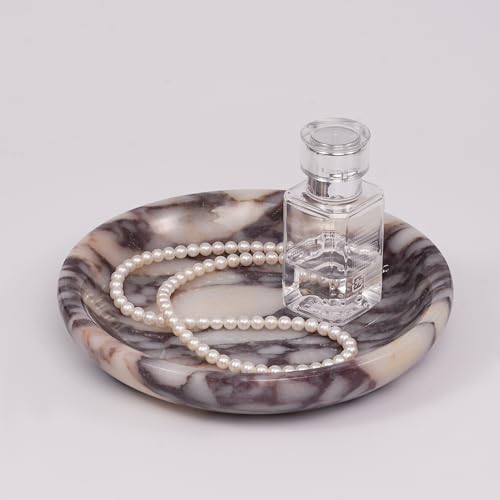 Trinket Marble Jewelry Tray - Stone Ring Key Purse Holder Dish, Small Cute Round Plate Decorative Bowl for Nightstand Entryway Coffee Table Decor (5.5 inch) - color: Circle-Calacatta Viola