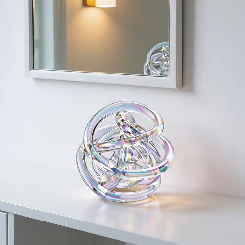Glass Knot Teal Decor Ball - 5 Inch Hand Blown Infinity Sculpture Orbit Home Decor Table Decoration Interio Art - color: Transparent, size: 5-Inch Diameter