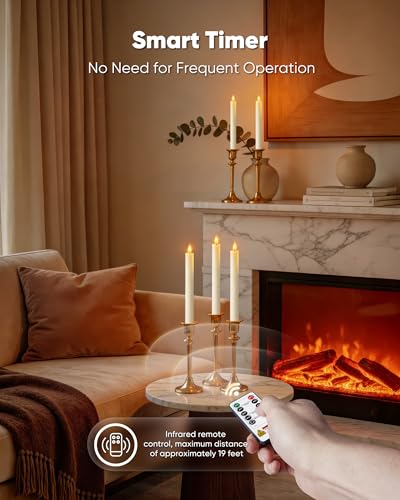 Homemory 6 Pcs Wax Flameless Taper Candles with Remote Timer and Dimmer, White Candle Sticks Battery Operated, LED Window Candles with Flickering Light, 9.6 Inches for Wedding Home Indoor Decoration - style: Modern - White 9.6"