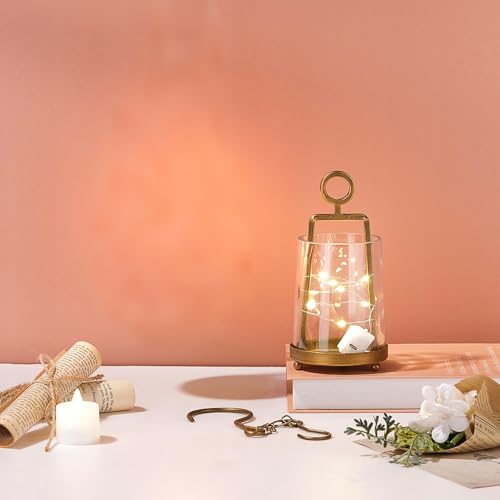 3.3" Wide Modern Farmhouse Metal Hurricane Candle Holder with Handmade Sturdy Glass Sleeve in Antique Brass for Pillar Candle & Plants, Glass Hurricane Lantern, Industrial, Minimalistic - color: Brass, size: 3.3"x5.2"