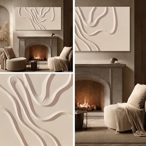 Hue7Art Abstract Beige Canvas Wall Art Modern Minimalist Geometric Hand Painting Artwork for Living Room Bedroom Office Neutral Wall Decor 24x48 Inch - color: Beige, size: 48"L x 24"W