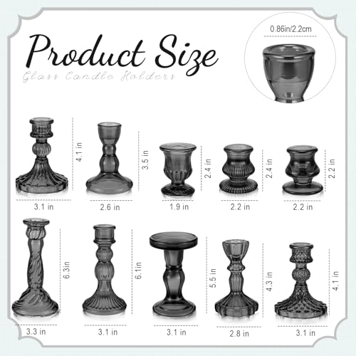 Mumufy 10 Pcs Glass Crystal Taper Candle Holders Clear Glass Candlestick Holder Fit 0.8 Inch Candles Crystal Decorative Candle Stand Centerpiece Table Wedding Dining Party (Classic,Black) - color: Black