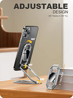 A-LuGei 𝗙𝗼𝗹𝗱𝗮𝗯𝗹𝗲 & 𝗔𝗱𝗷𝘂𝘀𝘁𝗮𝗯𝗹𝗲 Phone Kickstand Ring Holder, Magnetic Cell Phone Grips, Phone Stand for Desk, Adhesive Phone Holder for Hand, 360° Rotation Ring for Back of iPhone Case - color: Hallow Silver