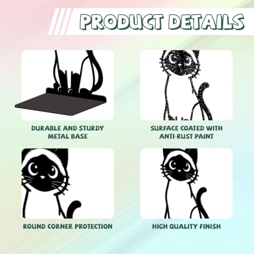 Peacoblue Metal Bookends for Shelves, Modern Decorative Heavy Duty Study Book Ends Stoppers for Office, Desk, Shelf, Room 5.3"x4.3"x7.9" Cast Iron Simple Tall Bookends 1 Pair (Siamese Cat) - style: Siamese Cat