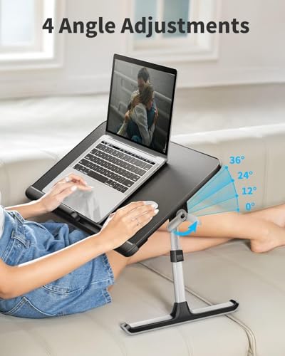 SAIJI Laptop Bed Tray Table - 23.6" x 13" Adjustable Portable Standing Desk with Storage Drawer, Foldable Lap Desk Fits 17" Laptop, PVC Leather for Couch Sofa (Dark Black) - color: Black