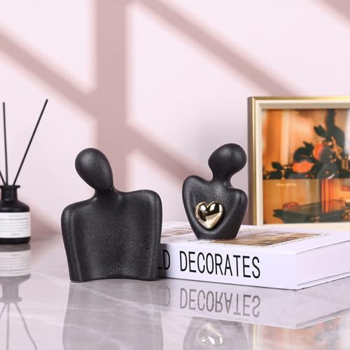 Mini Couple Statue - Ceramic Romantic Couple in Love Figurines for Decor Bedroom, TV Cabinet, Wedding Valentines Gift, Small Knick Knacks for Home Decor Shelve (4.72" Black) - color: 4.72" Black