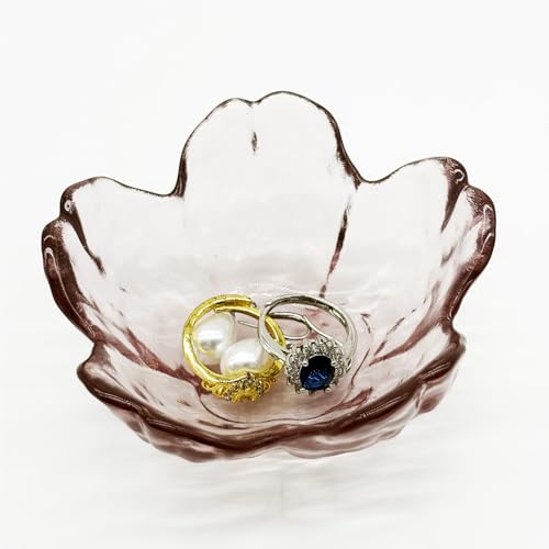 Flower Ring Dish Jewelry Tray, Glass Jewelry Dish Tray, Aesthetic Room Decor Small Trinket Dish, Nightstand Jewlery Ring Holder Dish, Bathroom Jewelry Plate Bowl for Rings Earrings Gift (Light Purple) - color: Light Purple