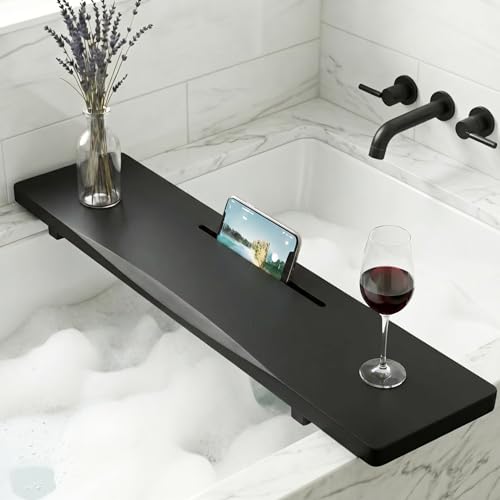Elegant Black Bamboo Bathtub Tray Caddy for Standard Tub, 31" L Adjustable Bath Tray for Tub, Luxury Spa Bathroom Tray Organizer Table, Bath Tub Accessories for Women, Housewarming, Birthday Gifts - color: Black, size: 31"W x 9"D x 2"H