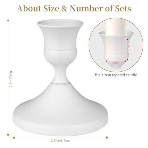 Candle Holders White Set of 6, Vintage Metal Candlestick Holders for Dinner Room Table Centerpiece, Low Metal Candles Sticks for Wedding Centerpieces Christmas Birthday Party (6, White) - color: White