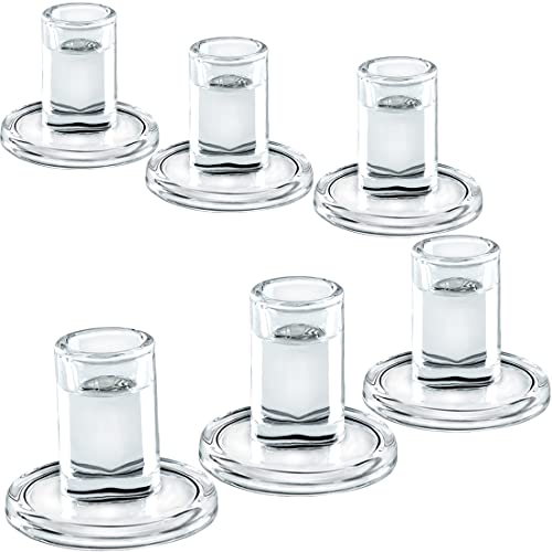 Low Glass Taper Candle Holders fit Candle Base Diameter 5/6-7/8 inch- Wedding Table Centerpiece Short Clear Candlestick Holders - Set of 6 - color: Clear