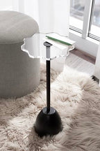Kate and Laurel Acari Modern Pedestal Drink Table, 10 x 10 x 22, Clear Acrylic and Black, Decorative End Table with Scalloped Acrylic Tabletop for Use as Small Plant Stand or Cute Living Room Accent