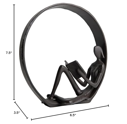 Danya B. Contemporary Encircled Male & Female Reader Cast Iron Sculpture Bookend Statues (Single Female)