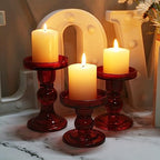 3-Piece Set of Red Glass Candlestick, Crystal Candlestick Holder Holder and Conical Candle, Christmas Candle Holder Decoration, Family Living Room Wedding Candle Holder (red1set) - color: Red