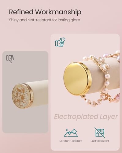 SONGMICS Bracelet Holder Stand, Jewelry Display Stand, Jewelry Organizer, with 3 Tiers and Velvet Tray, Removable Ring Holder, Cloud White and Camel Brown UJJS027A01 - color: Cloud White + Camel Brown