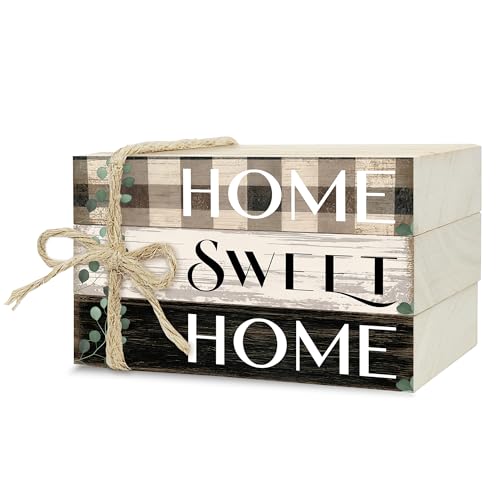 Mini Decorative Books For Home Decor, Small Wood Book Stack For Table Decor, Home Decor Book For Living Room Mantel, Farmhouse Stacked Books Decorative（L35） - color: Green Leaves home