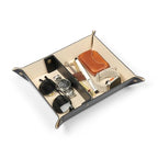 Londo Leather Tray Organizer - Practical Lightweight Water Resistant Computer Table Desk Storage Box for Wallets, Watches, Keys, Coins, Cell Phones and Office Equipment - color: Black