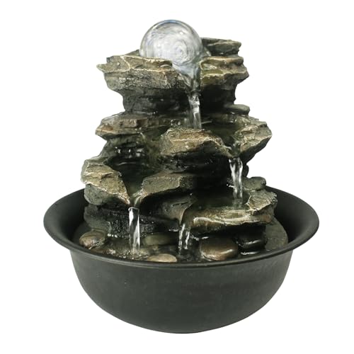 Spinning Orb Rock Cascading Tabletop Fountain, Zen Meditation Indoor Waterfall Feature with LED Light for Home Office Bedroom Relaxation - color: 8 3/10"