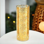 WGVI Hurricane Candle Holder Sleeve, W: 5", Ht: 14", Gold Speckled Glass Cylinder Open Both Ends, Chimney Tube Shade, 1 Piece - size: 5x14"H