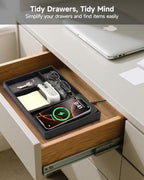 Valet Tray, Built in Wireless Charging Pad, Nightstand Organizer, Two-Toned Premium Vegan Leather Desk Bedside Caddy Organizer Tray for Keys, Watch, Wallet, Jewelry (Black+Gray) - color: Black+Gray