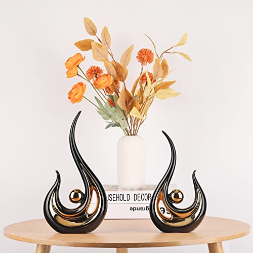 LCCCK Black Gold Abstract Figurine Statues for Home Decor – Modern Ceramic Sculpture Accent, Decorative Statues for Living Room, Shelf, TV Stand, Office or Coffee Table Centerpiece Art Decoration - color: Black and Gold