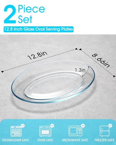 NUTRIUPS 2 Pack Tempered Glass Oval Serving Plates Oven, Microwave, Dishwasher Safe, Stackable, Serving Platters, Serving Dishes for Entertaining, Dessert Taco and Sushi (Large) - size: Large