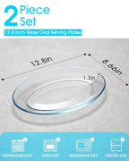 NUTRIUPS 2 Pack Tempered Glass Oval Serving Plates Oven, Microwave, Dishwasher Safe, Stackable, Serving Platters, Serving Dishes for Entertaining, Dessert Taco and Sushi (Large) - size: Large