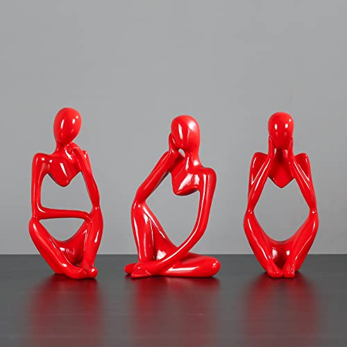 BMLCGJ Thinker Statue Gold Decor Abstract Art Sculpture, Golden Resin Collectible Figurines for Home Living Room Office Shelf Decoration, Great Gifts Ideas (Red) - color: Red