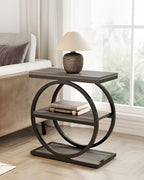 LITTLE TREE End Table, 3-Tier Side Table, Slim Sofa Side Table for Living Room, Tall Bedside Table Nightstand for Bedroom, Grey and Black - color: Grey