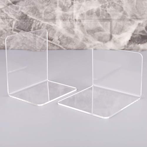 2Pcs Book Ends, Clear Acrylic Bookends, Non-Skid Bookend Supports, Book Stopper for Books/Movies/CDs/Video Games