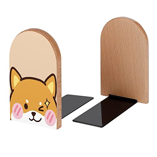Kawaii Shiba Inu Face Book Ends Decorative Wood Bookends for Shelves Kids Room Desk Home Office Book Stoppers for Magazines,Books, DVDs, 1 Pair/2 Pieces(5x3.1 in) - color: Shiba Inu Face