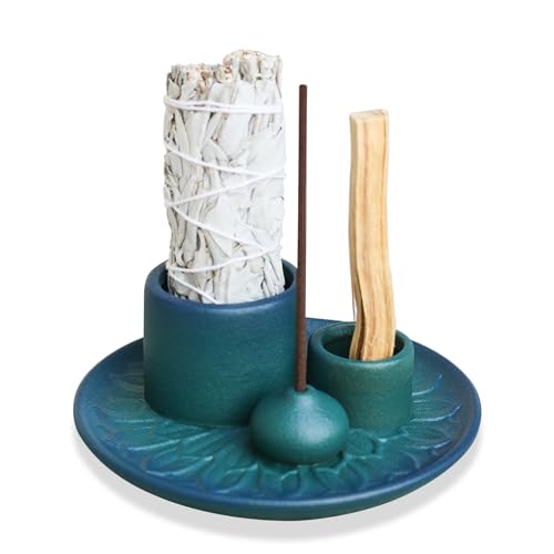 Palo Santo Sticks Holder, Multi-Purpose Handmade Ceramic Incense Burner for Palo Santo Incense Sticks, Sage Holder for Burning, Ash Catcher Tray for Meditation Yoga Room (Blue) - color: Blue