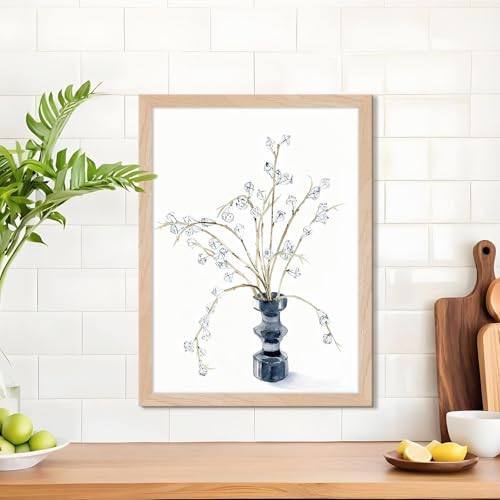 Framed Watercolor Floral Wall Art Canvas Print Minimalist Flower Painting with Solid Wood Frame & Acrylic Cover, Neutral Botanical Picture for Living Room Bedroom Modern Home Decor 12x16IN - color: Eucalyptus fruit, size: 16"L x 12"W