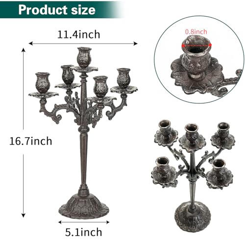 Sungmor Heavy Duty Cast Iron Candlestick Holders - Handcrafted Vintage Candelabra - 17Inch Tall & 5 Arms Candle Holders - Decorative Pillar Candle Stand for Christmas Birthday Wedding Home Party - color: Tall: 16.9in. - 1pc